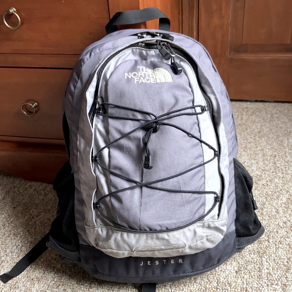 The North Face backpack color grey